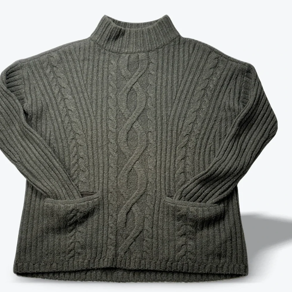 Vintage Abercrombie Fitch Sweater Cable Knit Mock Neck Women Small Olive Green